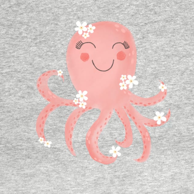 Cheerful Cute Pink Octupus by RuthMCreative